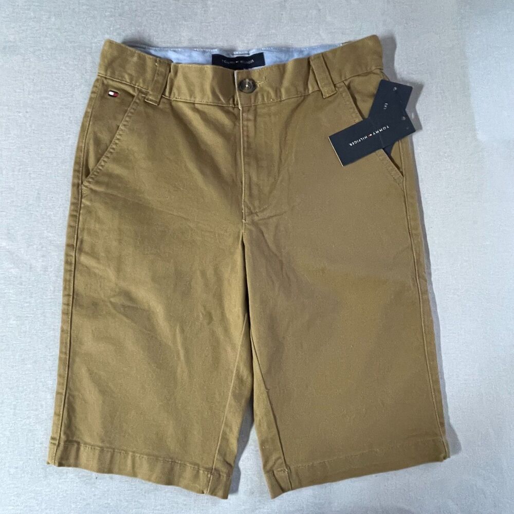 NWT Tommy Hilfiger Boys Size 12 Khaki Stretch Chino Shorts Adjustable Waist